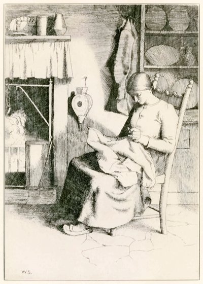 Barmherzigkeit bei ihrer Arbeit aus Der Pilgerreise von John Bunyan, Illustration von William Strang von William Strang